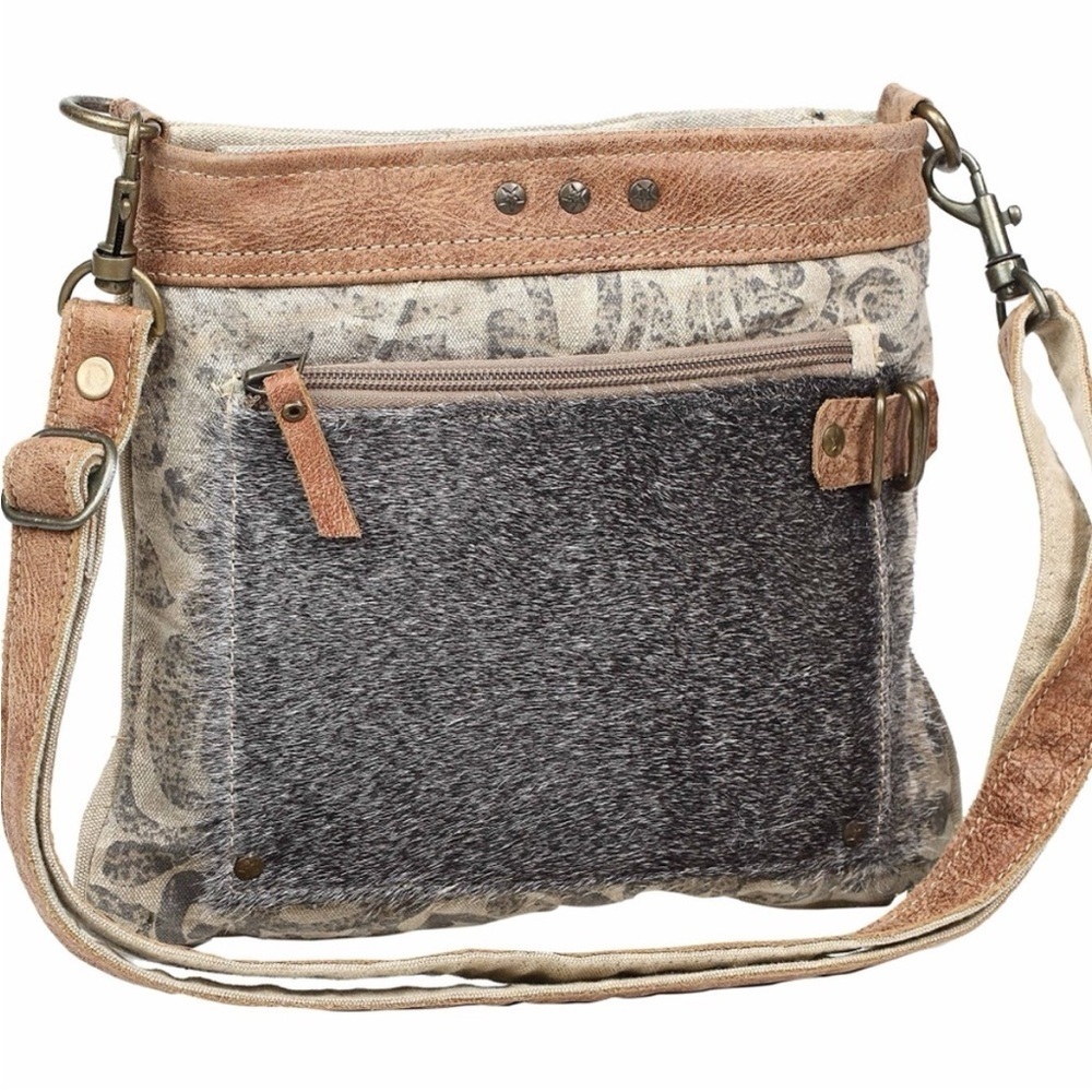 Myra Bag Hide & Floral Upcycled Canvas Crossbody‎ Bag